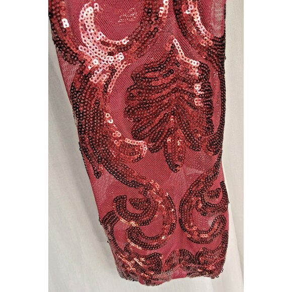 Women Sequin Mesh Front Open Full Long Maxi Duster Burgundy Red Large - Picture 6 of 10